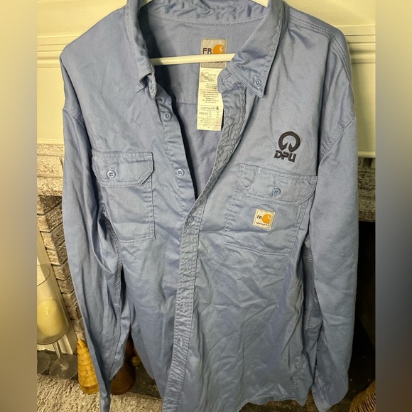 Carhartt Flame Resistant Blue Casual Button Down Work Shirt - Picture 1 of 7